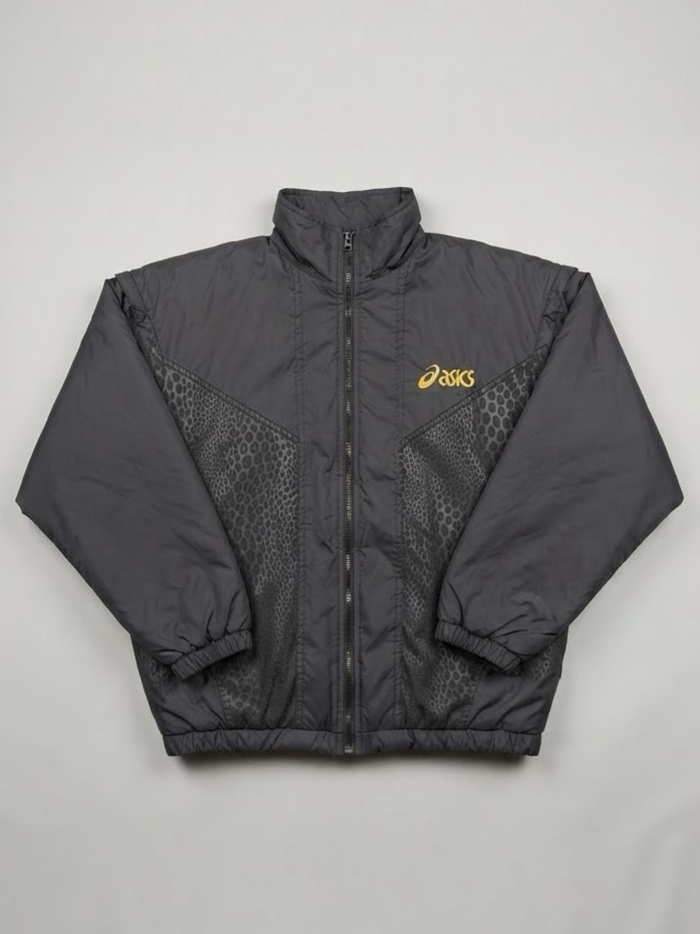 Vintage 90s ASICS Puffer Winter Jacket Zip-Off Sleeves Black Large